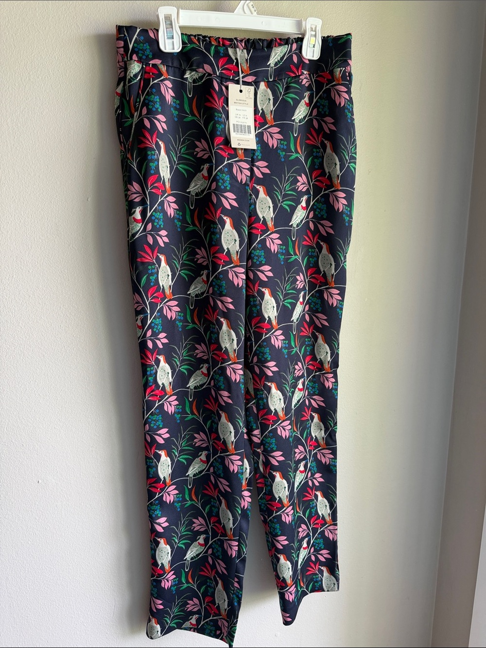 Boden Navy Floral & Bird Print Trousers